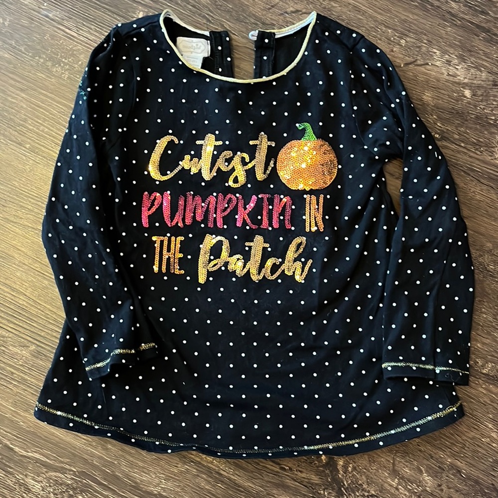 Mud pie Black Polka Dot Cutest Pumpkin Shirt EUC